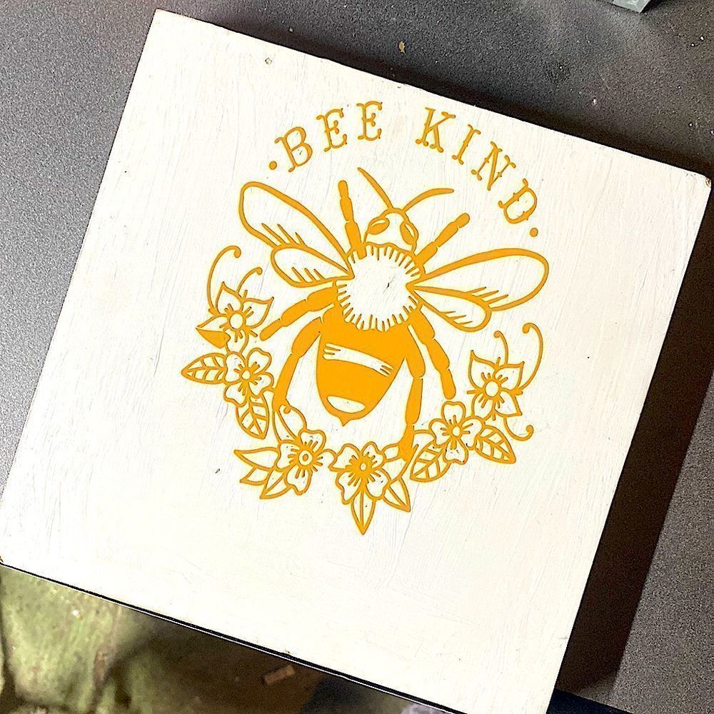 8 x 8 Wooden Panel Stand Alone Box Bee Kind Homemade/Handcrafted